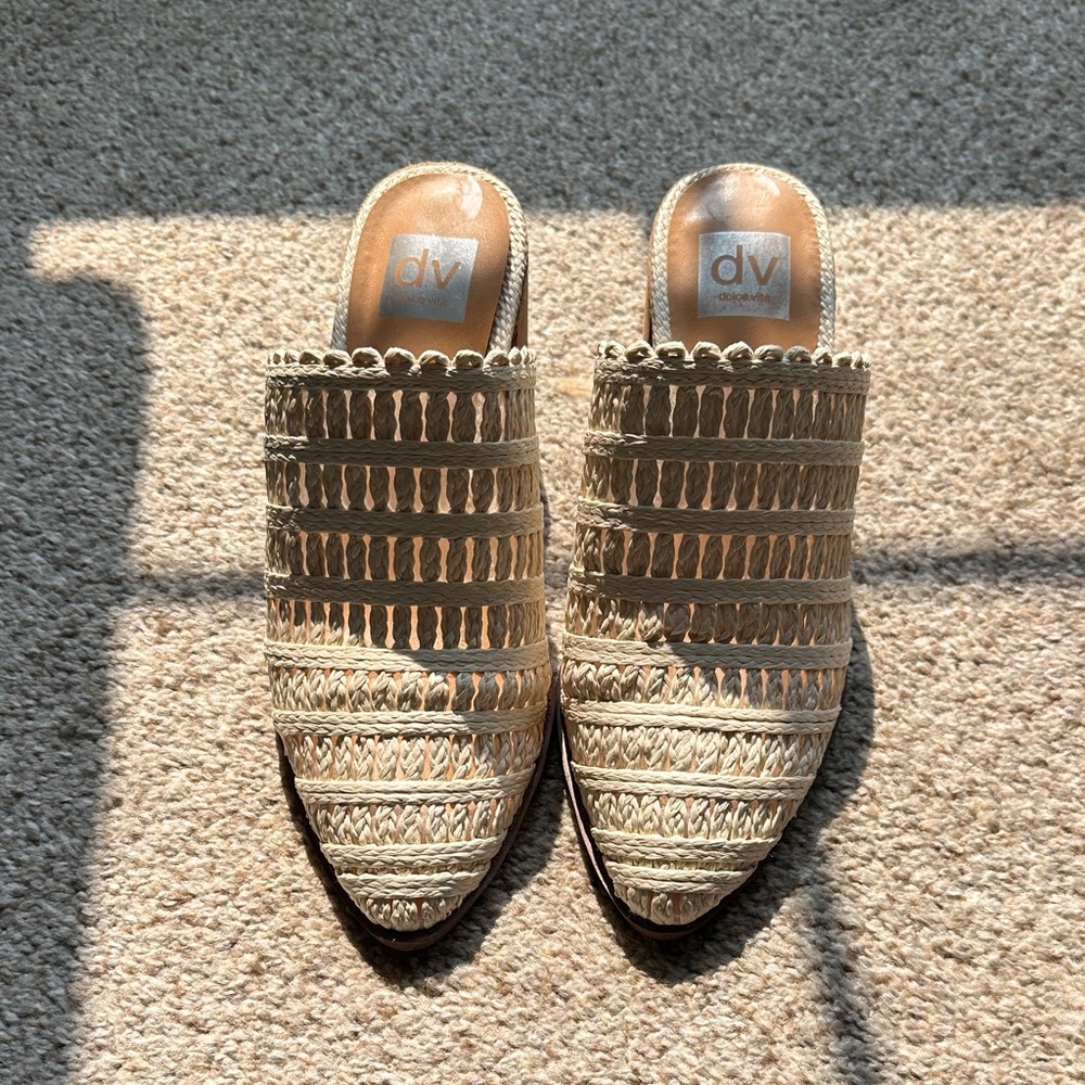 DV by Dolce Vita Natural Woven Raffia Mule Slides - Beige